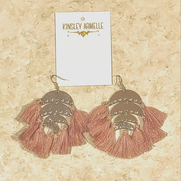 NWT KINSLEY ARMELLE XIMENA COLLECTION SILVER ENGRAVED LAYERED DANGLING EARRINGS - Picture 3 of 9